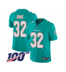 Men's Miami Dolphins #32 Kenyan Drake Aqua Green Team Color Vapor Untouchable Limited Player 100th Season Football Jersey