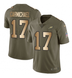 Youth Nike Philadelphia Eagles #17 Harold Carmichael Limited Olive/Gold 2017 Salute to Service NFL Jersey