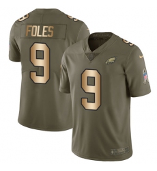 Men's Nike Philadelphia Eagles #9 Nick Foles Limited Olive/Gold 2017 Salute to Service NFL Jersey