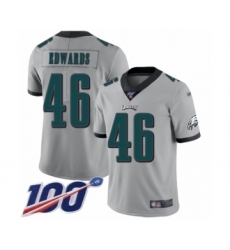 Men's Philadelphia Eagles #46 Herman Edwards Limited Silver Inverted Legend 100th Season Football Jersey