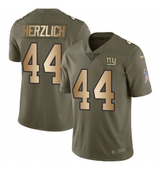 Men's Nike New York Giants #44 Mark Herzlich Limited Olive/Gold 2017 Salute to Service NFL Jersey