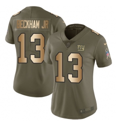 Women's Nike New York Giants #13 Odell Beckham Jr Limited Olive/Gold 2017 Salute to Service NFL Jersey
