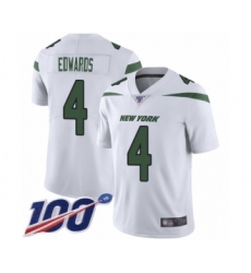 Men's New York Jets #4 Lac Edwards White Vapor Untouchable Limited Player 100th Season Football Jersey