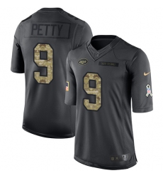 Youth Nike New York Jets #9 Bryce Petty Limited Black 2016 Salute to Service NFL Jersey