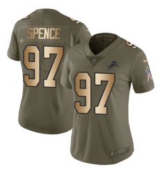 Women's Nike Detroit Lions #97 Akeem Spence Limited Olive/Gold Salute to Service NFL Jersey