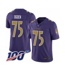 Men's Baltimore Ravens #75 Jonathan Ogden Limited Purple Rush Vapor Untouchable 100th Season Football Jersey