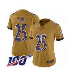 Women's Baltimore Ravens #25 Tavon Young Limited Gold Inverted Legend 100th Season Football Jersey