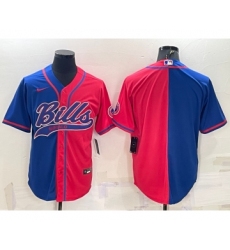 Men's Buffalo Bills Blank Royal Red Split With Patch Cool Base Stitched Baseball Jersey