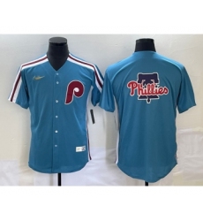 Men's Philadelphia Phillies Big Logo Blue Cooperstown Throwback Cool Base Nike Jersey