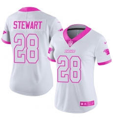 Women's Nike Carolina Panthers #28 Jonathan Stewart Limited White/Pink Rush Fashion NFL Jersey