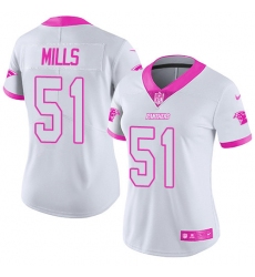 Women's Nike Carolina Panthers #51 Sam Mills Limited White/Pink Rush Fashion NFL Jersey