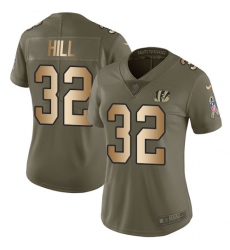 Women's Nike Cincinnati Bengals #32 Jeremy Hill Limited Olive/Gold 2017 Salute to Service NFL Jersey