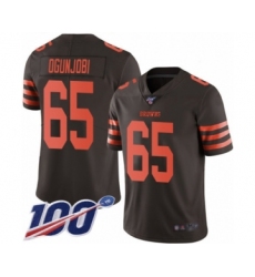 Men's Cleveland Browns #65 Larry Ogunjobi Limited Brown Rush Vapor Untouchable 100th Season Football Jersey