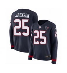 Women's Nike Houston Texans #25 Kareem Jackson Limited Navy Blue Therma Long Sleeve NFL Jersey