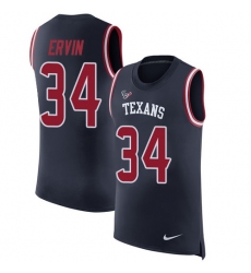 Men's Nike Houston Texans #34 Tyler Ervin Limited Navy Blue Rush Player Name & Number Tank Top NFL Jersey