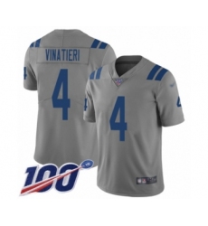 Men's Indianapolis Colts #4 Adam Vinatieri Limited Gray Inverted Legend 100th Season Football Jersey