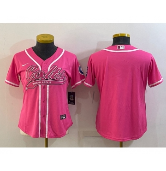 Women's Indianapolis Colts Blank Pink With Patch Cool Base Stitched Baseball Jersey