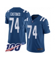 Men's Indianapolis Colts #74 Anthony Castonzo Royal Blue Team Color Vapor Untouchable Limited Player 100th Season Football Jersey