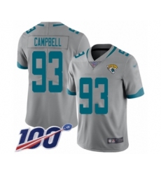 Men's Jacksonville Jaguars #93 Calais Campbell Silver Inverted Legend Limited 100th Season Football Jersey