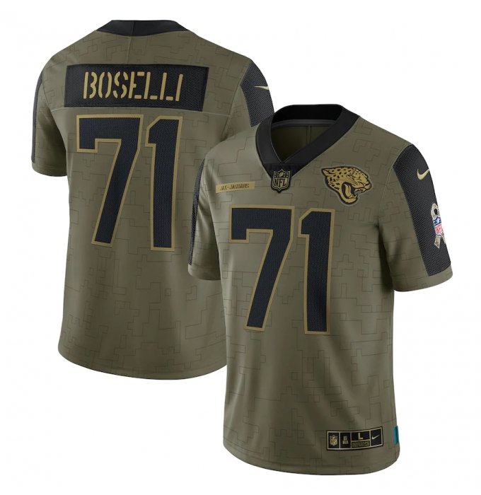 Men's Jacksonville Jaguars #71 Tony Boselli Nike Olive 2021 Salute To Service Retired Player Limited Jersey