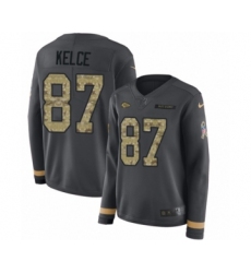 Women's Nike Kansas City Chiefs #87 Travis Kelce Limited Black Salute to Service Therma Long Sleeve NFL Jersey