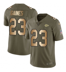 Men's Nike Kansas City Chiefs #23 Phillip Gaines Limited Olive/Gold 2017 Salute to Service NFL Jersey