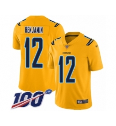 Youth Los Angeles Chargers #12 Travis Benjamin Limited Gold Inverted Legend 100th Season Football Jersey